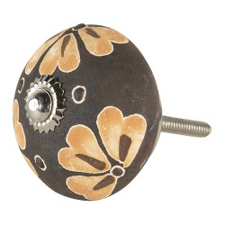 Clayre & Eef Poignée de porte Ø 4 cm Marron Céramique Rond Fleur