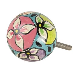 Clayre & Eef Door Knob 3x7 cm Pink Blue Wood Round Flower