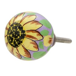 Clayre & Eef Door Knob Ø 4 cm Purple Wood Round Flower