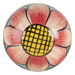 Clayre & Eef Door Knob 3x7 cm Red Pink Wood Round Flower