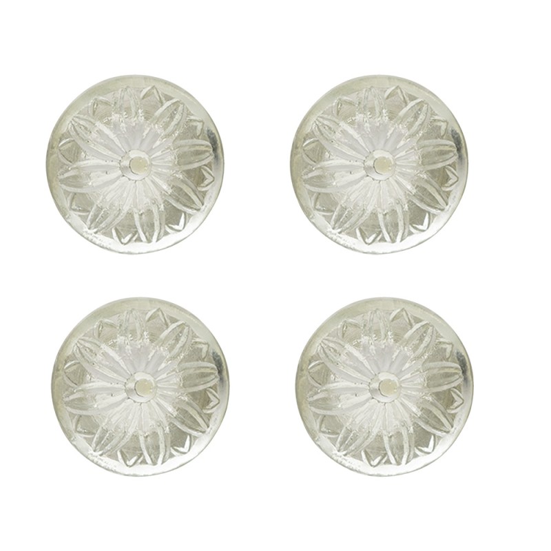 Clayre & Eef Deurknop Set van 4  Ø 4 cm Transparant Glas Rond Bloem