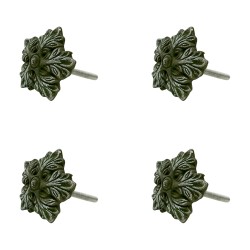 Clayre & Eef Door Knob Set of 4 5x3x5 cm Green Ceramic Leaves