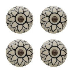 Clayre & Eef Door Knob Set of 4 Ø 4 cm Beige Ceramic Round Flower