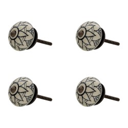 Clayre & Eef Door Knob Set of 4 Ø 4 cm Beige Ceramic Round Flower