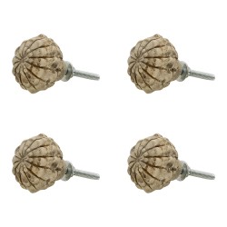 Clayre & Eef Door Knob Set of 4 Ø 4 cm Grey Ceramic Round Flower