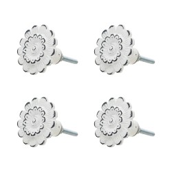 Clayre & Eef Door Knob Set of 4 Ø 4 cm White Iron Flower