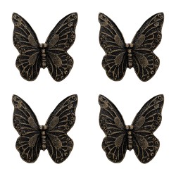 Clayre & Eef Poignée de porte set de 4 Papillon 5 cm Noir Fer