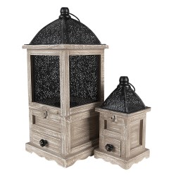 Clayre & Eef Lantern Set of 2 Brown Wood Metal Square