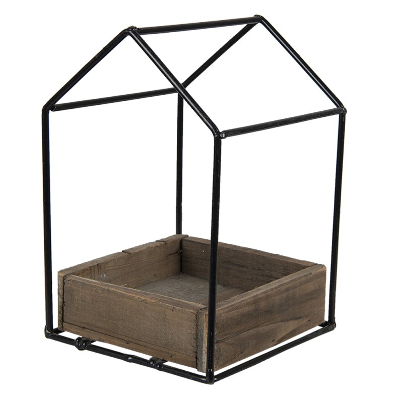 Clayre & Eef Planter 15x15x23 cm Brown Wood Metal Square