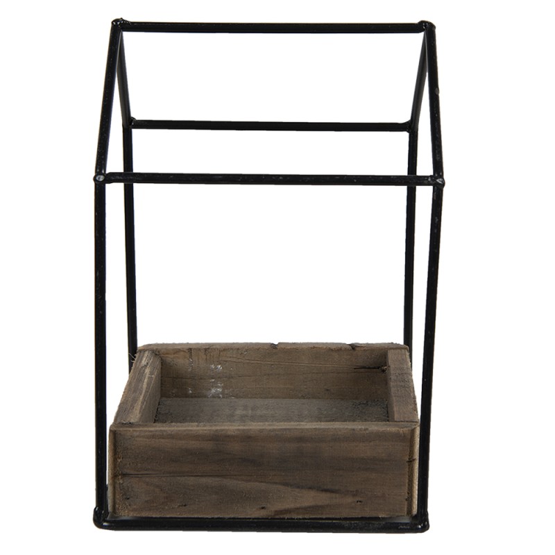 Clayre & Eef Planter 15x15x23 cm Brown Wood Metal Square