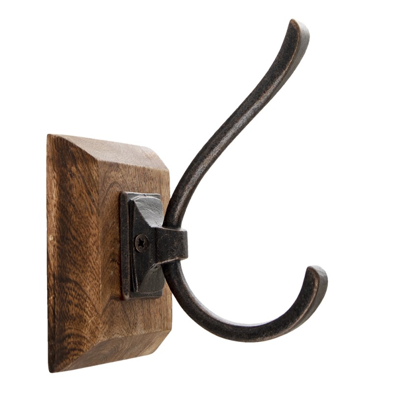 Clayre & Eef Wall Hook 10x11x16 cm Brown Wood Metal