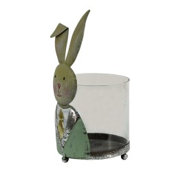 Clayre & Eef Lanterne Lapin 11x10x22 cm Vert Blanc Métal Verre