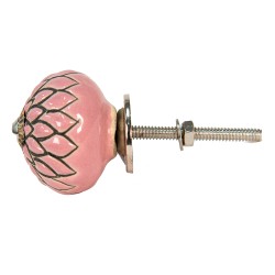 Clayre & Eef Door Knob Ø 3 cm Pink Ceramic Round Flower