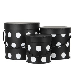 Clayre & Eef Hat Box Set of 3 Ø 17x17 cm Black White Cardboard Dots