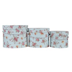 Clayre & Eef Hoedendoos Set van 3  Ø 23x19 cm Blauw Roze Karton Bloemen