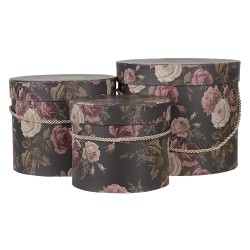 Clayre & Eef Boîte à chapeaux set de 3 Ø 23x20 cm Noir Rose Carton Fleurs