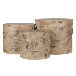 Clayre & Eef Hoedendoos Set van 3  Ø 23x20 cm Beige Roze Karton Bloemen