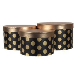 Clayre & Eef Hat Box Set of 3 Ø 24x16 cm Black Gold colored Cardboard Dots