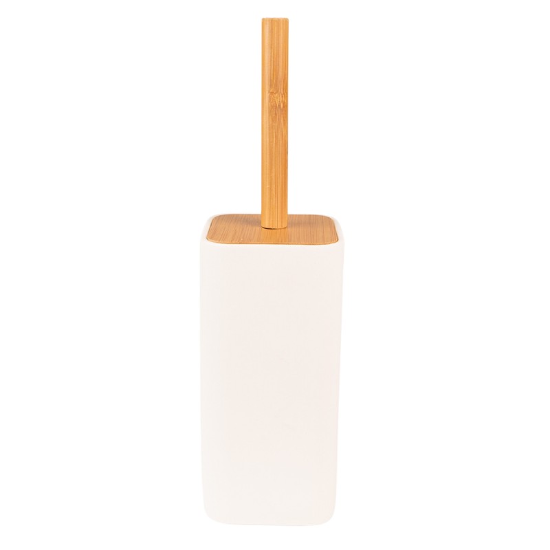 Clayre & Eef Toilet Brush 9x9x34 cm White Brown Ceramic Square