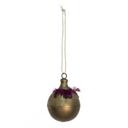 Clayre & Eef Christmas Bauble Ø 10x14 cm Gold colored Metal Round