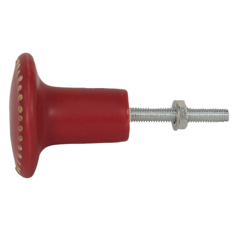 Clayre & Eef Poignée de porte Ø 4 cm Rouge Couleur or Céramique