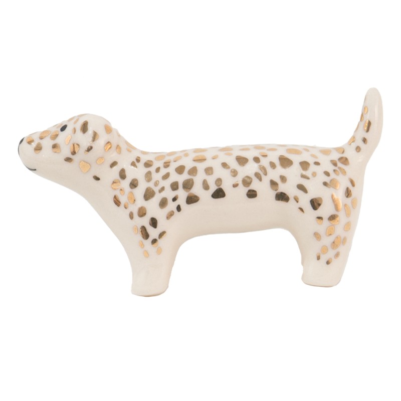 Clayre & Eef Poignée de porte Chien 8 cm Blanc Couleur or Céramique