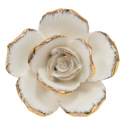 Clayre & Eef Türknauf Blume 5 cm Weiß Goldfarbig Keramik