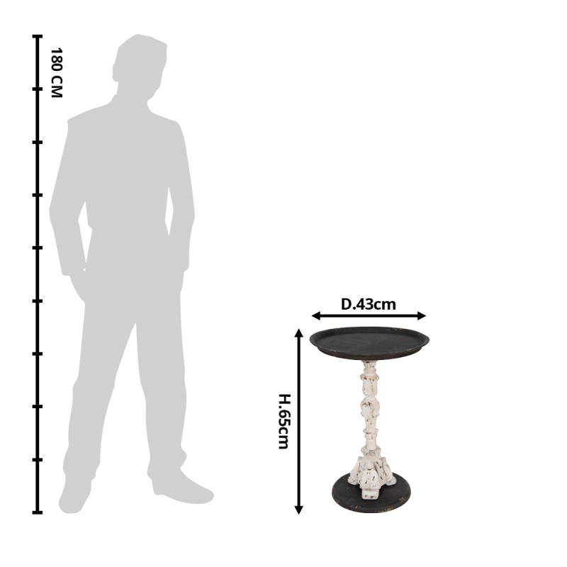 Clayre & Eef Bijzettafel  Ø 43x65 cm Zwart Wit Kunststof Ijzer Rond