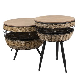 Clayre & Eef Side Table Set of 2 Ø 50x40 cm Brown Iron Wood Round