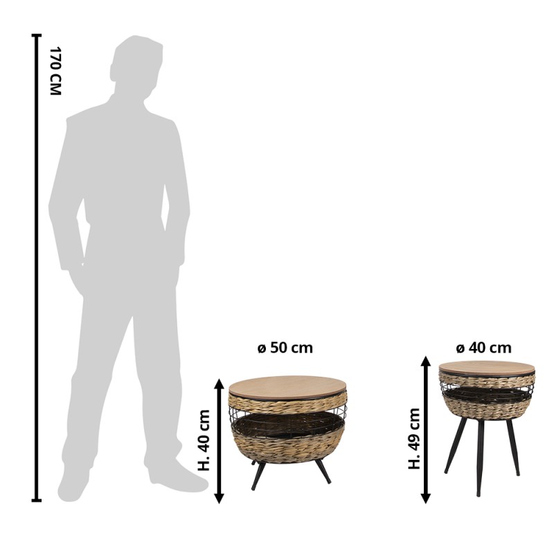 Clayre & Eef Tavolino set di 2 Ø 50x40 cm Marrone Ferro Legno Rotondo