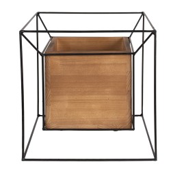 Clayre & Eef Plant Stand  26x26x26cm Black Iron Wood Square