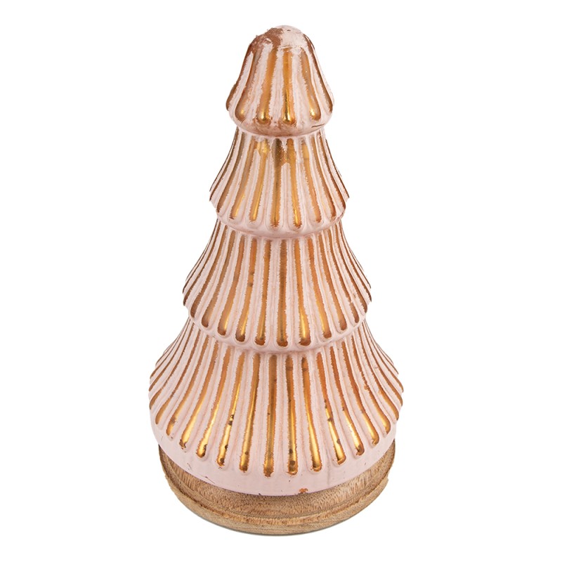 Clayre & Eef Kerstdecoratie Kerstboom 24 cm Roze Hout Glas