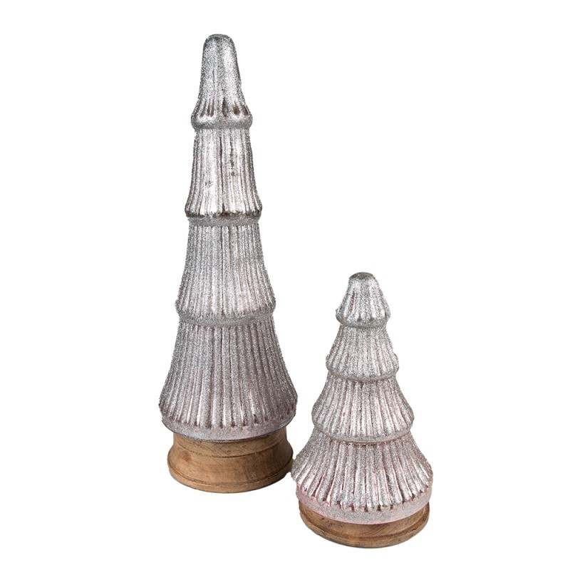 Clayre & Eef Kerstdecoratie Kerstboom 24 cm Roze Hout Glas