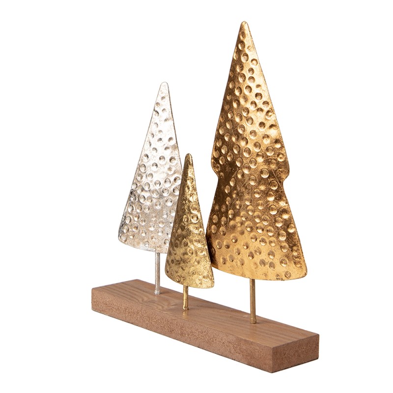 Clayre & Eef Kerstdecoratie Kerstboom 21x5x25 cm Goudkleurig Bruin MDF Ijzer