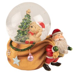 Clayre & Eef Schneekugel Weihnachtsmann 14x10x14 cm Braun Rot Kunststoff Glas