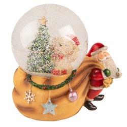 Clayre & Eef Schneekugel Weihnachtsmann 14x10x14 cm Braun Rot Kunststoff Glas