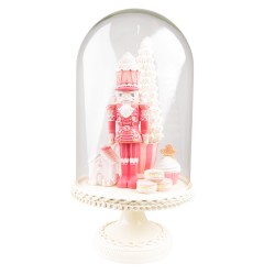 Clayre & Eef Cloche Casse-noisette 41 cm Rose Blanc Plastique Verre