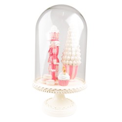 Clayre & Eef Cloche Nutcracker 41 cm Pink White Plastic Glass