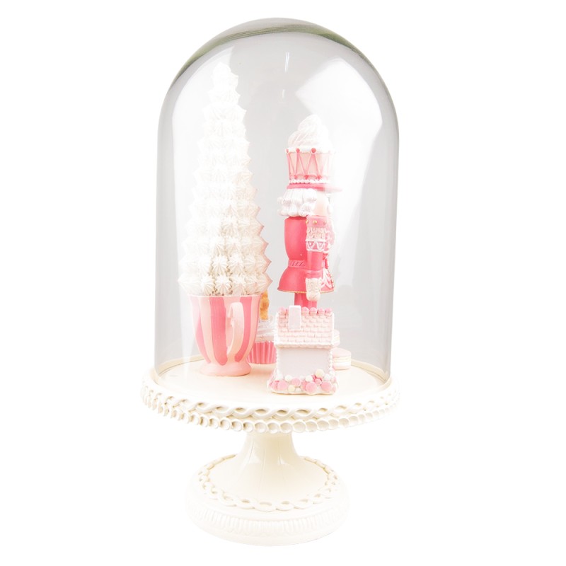 Clayre & Eef Cloche Casse-noisette 41 cm Rose Blanc Plastique Verre