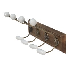 Clayre & Eef Wall Coat Rack 4 Hooks 45x17x20 Brown White Wood Metal