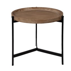 Clayre & Eef Bijzettafel  Ø 55x52 cm Bruin Zwart Hout Ijzer Rond