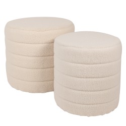 Clayre & Eef Pouf set di 2 Ø 50x45 / Ø 40x40  cm Beige Legno Tessuto Rotondo