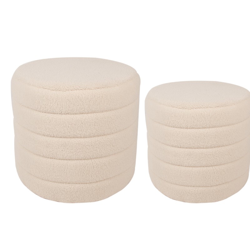 Clayre & Eef Ottoman Set of 2 Ø 50x45 / Ø 40x40  cm Beige Wood Textile Round