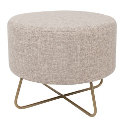 Clayre & Eef Pouf Ø 55x43 cm Beige Metal Textile Round