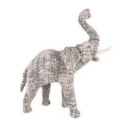 Clayre & Eef Beeld Olifant 32 cm Wit Zwart Papier Ijzer Textiel