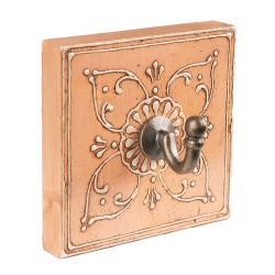 Clayre & Eef Gancio da parete 10x10 cm Arancione Legno Metallo Quadrato