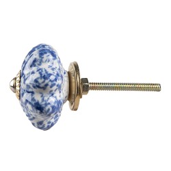 Clayre & Eef Door Knob Ø 4 cm Blue White Ceramic