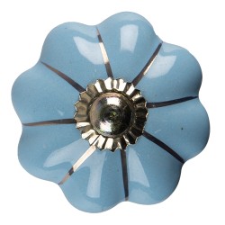 Clayre & Eef Deurknop  Ø 4 cm Blauw Goudkleurig Keramiek