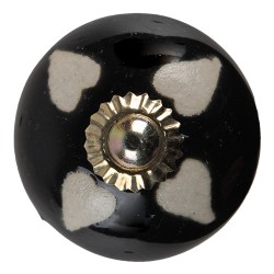 Clayre & Eef Door Knob Ø 4 cm Black White Ceramic Hearts