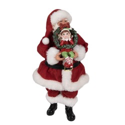 Clayre & Eef Figur Weihnachtsmann 28 cm Rot Textil auf Kunststoff